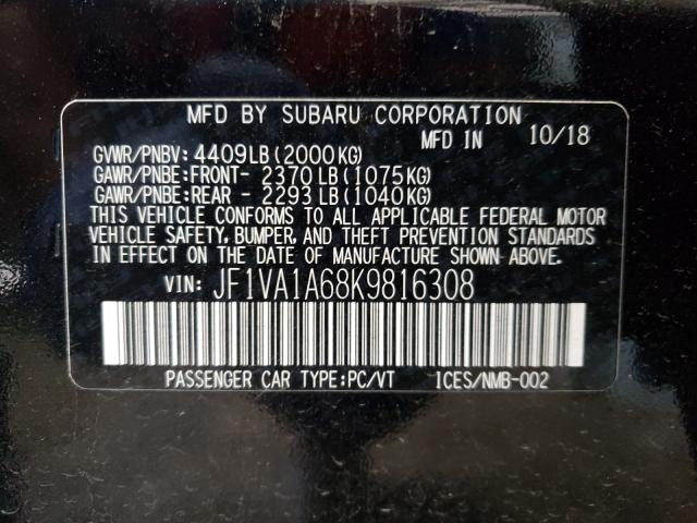 2019 SUBARU WRX JF1VA1A68K9816308
