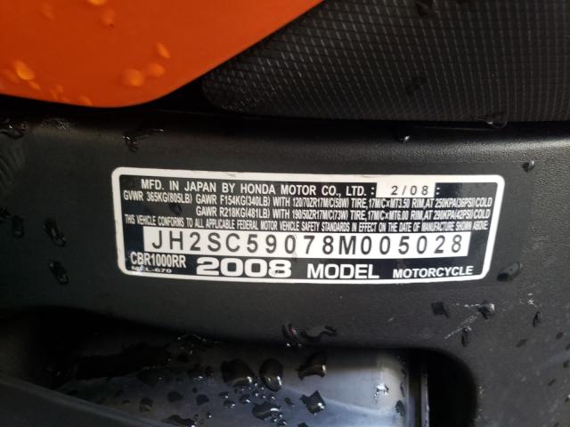 2008 HONDA CBR1000 RR JH2SC59078M005028