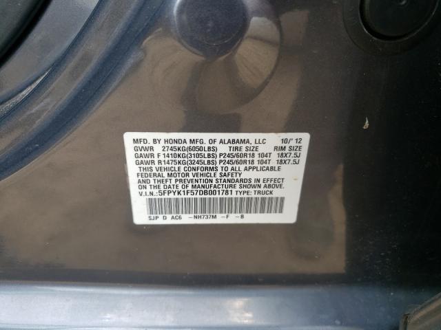 2013 HONDA RIDGELINE 5FPYK1F57DB001781