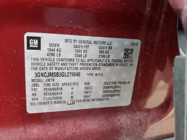 2016 CHEVROLET TRAX LTZ 3GNCJMSB3GL279948