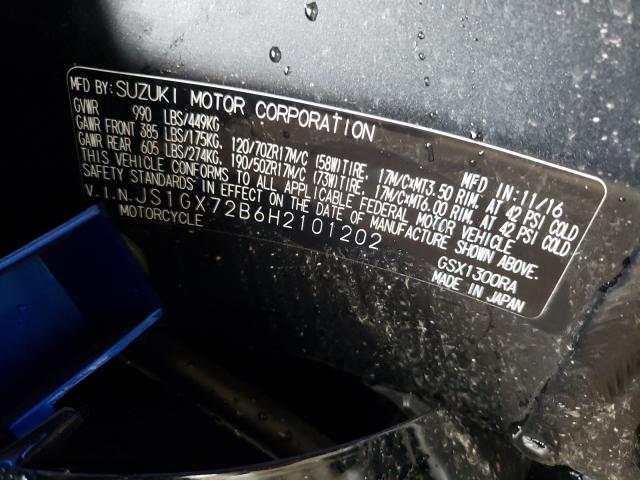 2017 SUZUKI GSX1300 RA JS1GX72B6H2101202