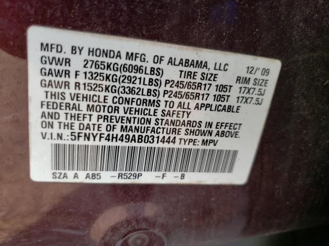 2010 HONDA PILOT EX 5FNYF4H49AB031444