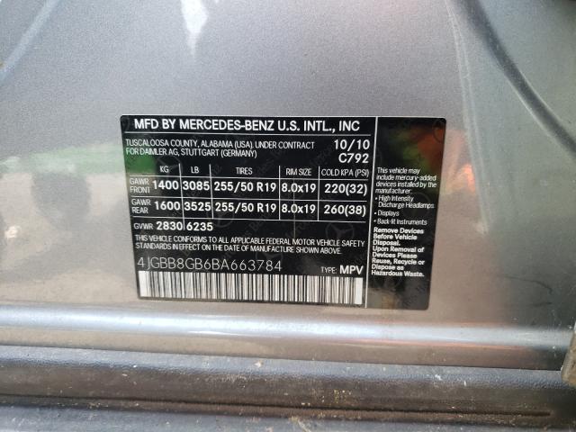 2011 MERCEDES-BENZ ML 4JGBB8GB6BA663784