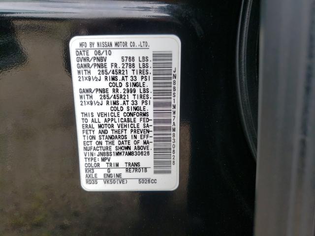 2010 INFINITI FX50 JN8BS1MW7AM830626