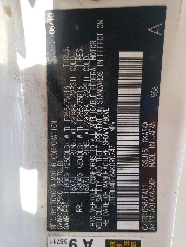 2010 TOYOTA FJ CRUISER JTEBU4BF8AK090747