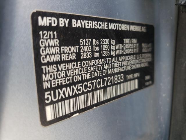 2012 BMW X3 XDRIVE2 5UXWX5C57CL721833