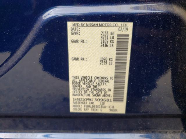 2019 NISSAN LEAF S PLU 1N4BZ1CP9KC309681