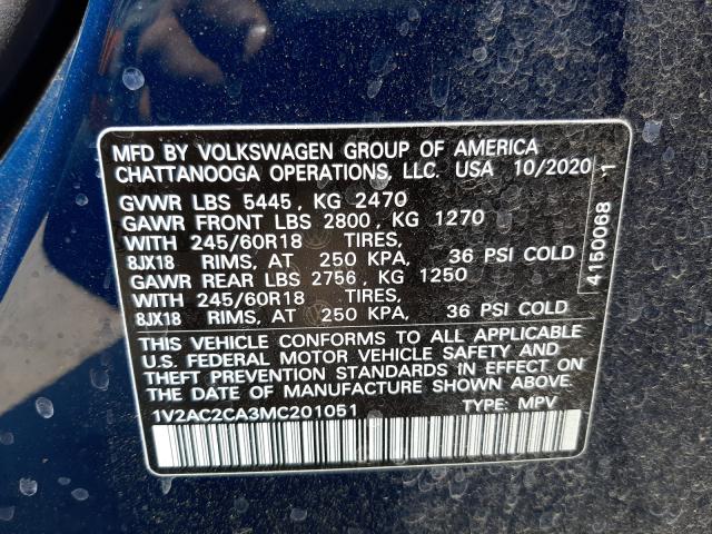2021 VOLKSWAGEN ATLAS CROS 1V2AC2CA3MC201051