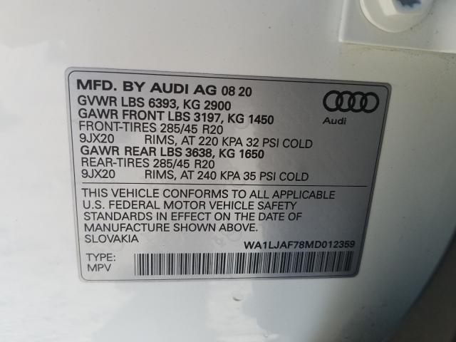 VIN WA1LJAF78MD012359 2021 Audi Q7, Premium Plus no.10