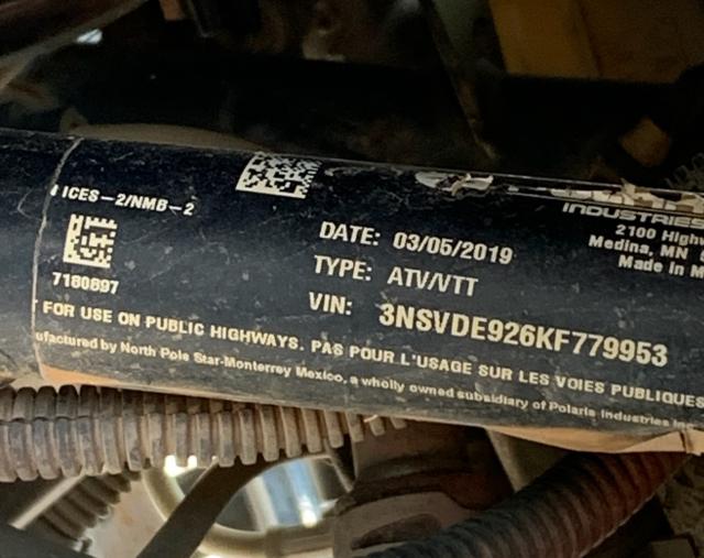 2019 POLARIS RZR XP TUR 3NSVDE926KF779953