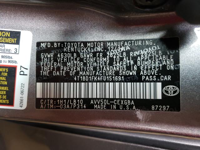 2015 TOYOTA CAMRY XLE 4T1BD1FK4FU151691