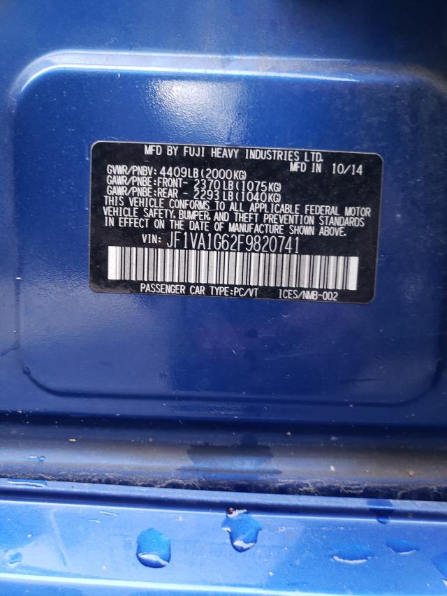 2015 SUBARU WRX LIMITE JF1VA1G62F9820741