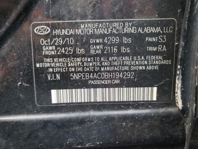 2011 HYUNDAI SONATA GLS 5NPEB4AC0BH194292