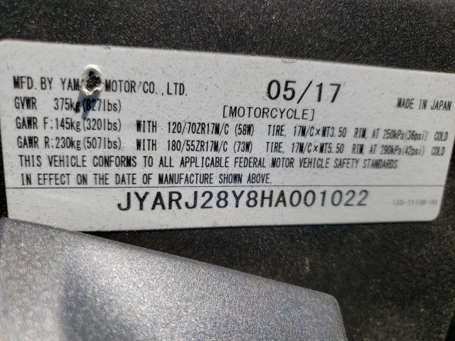 2017 YAMAHA YZFR6 C JYARJ28Y8HA001022