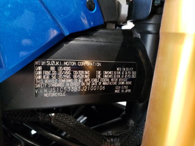 2018 SUZUKI GSX-S750 M JS1C533B3J2100106