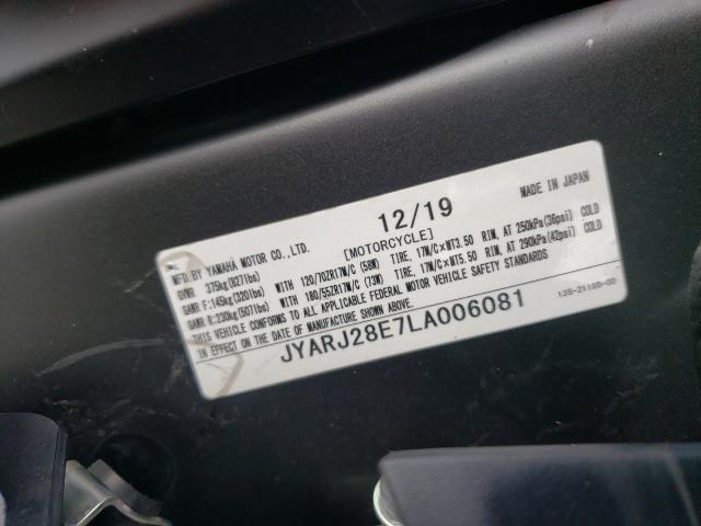 2020 YAMAHA YZFR6 JYARJ28E7LA006081