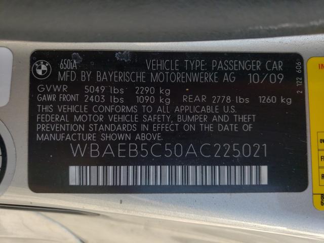 2010 BMW 650 I WBAEB5C50AC225021