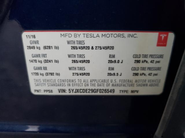 2016 TESLA MODEL X 5YJXCDE29GF026549