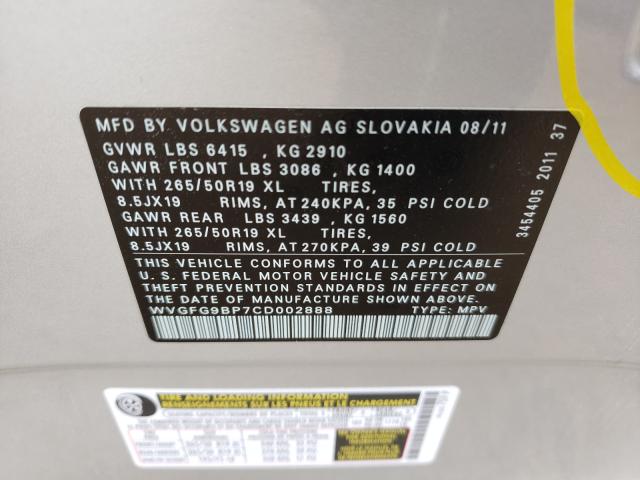2012 VOLKSWAGEN TOUAREG HY WVGFG9BP7CD002888