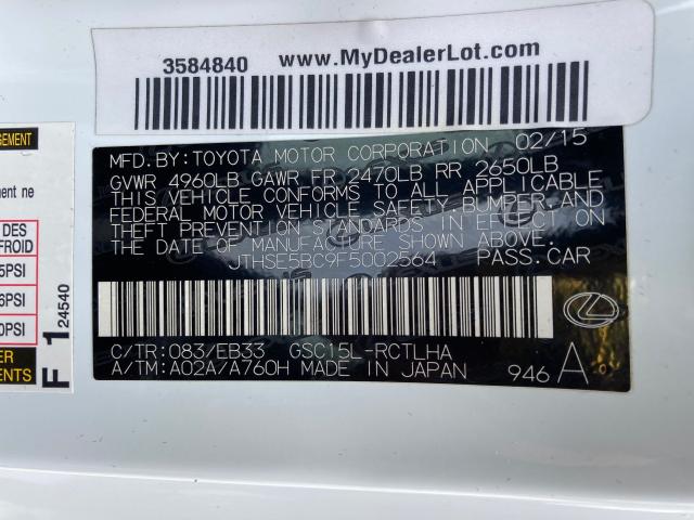 2015 LEXUS RC 350 JTHSE5BC9F5002564