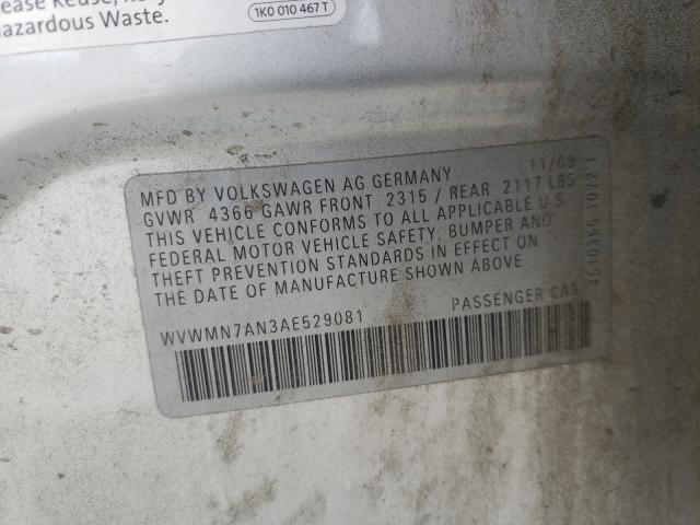 2010 VOLKSWAGEN CC VR6 WVWMN7AN3AE529081