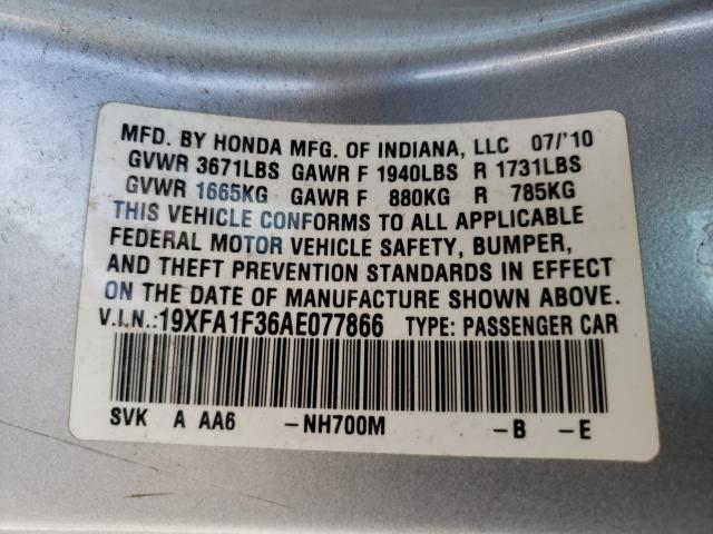2010 HONDA CIVIC VP 19XFA1F36AE077866