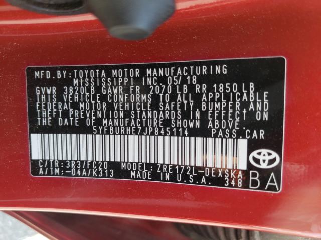 2018 TOYOTA COROLLA L 5YFBURHE7JP845114