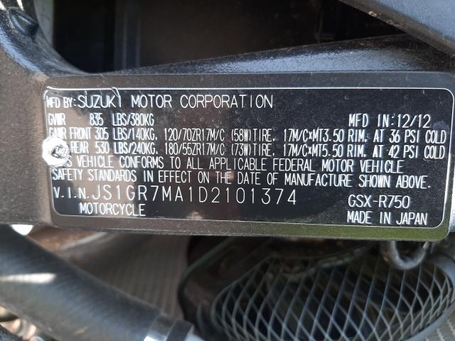 2013 SUZUKI GSX-R750 JS1GR7MA1D2101374