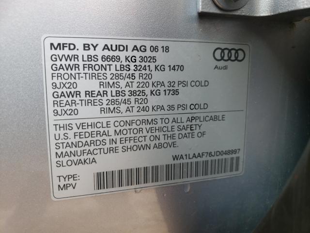 VIN WA1LAAF76JD048997 2018 Audi Q7, Premium Plus no.10