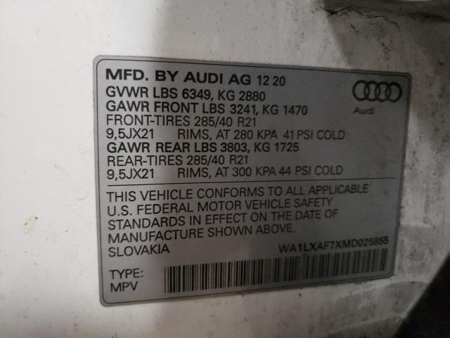 VIN WA1LXAF7XMD025855 2021 Audi Q7, Premium Plus no.10