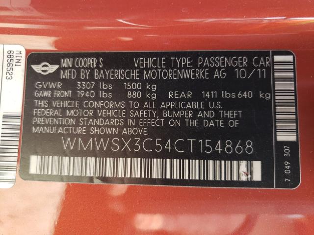 2012 MINI COOPER COU WMWSX3C54CT154868