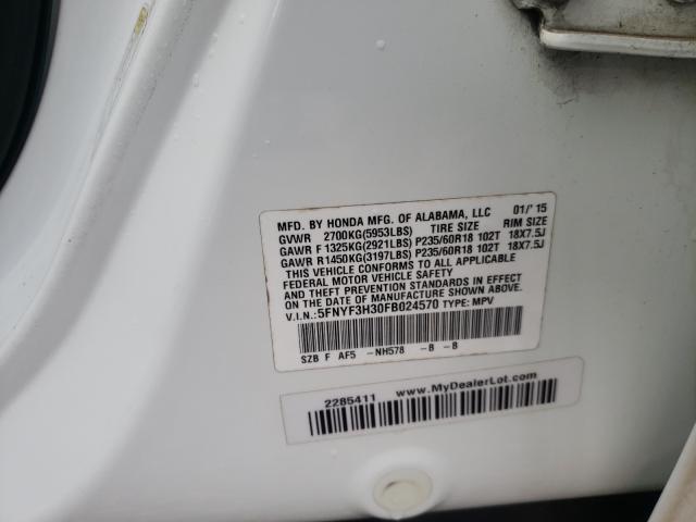 2015 HONDA PILOT SE 5FNYF3H30FB024570
