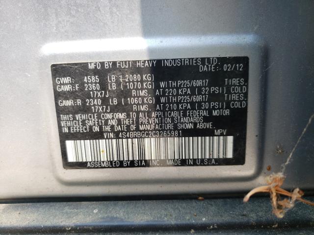 2012 SUBARU OUTBACK 4S4BRBGC2C3265981
