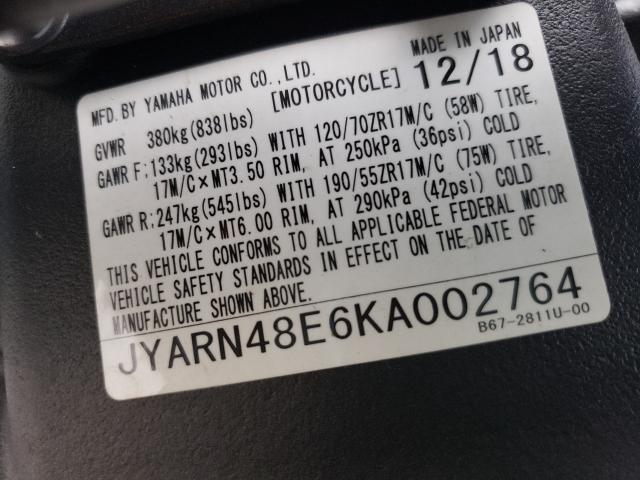 2019 YAMAHA MT10 JYARN48E6KA002764