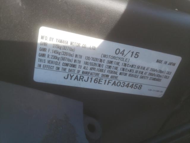 2015 YAMAHA YZFR6 JYARJ16E1FA034458