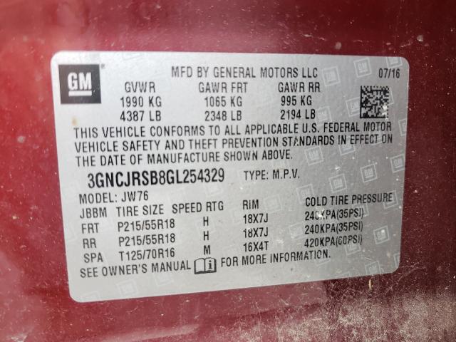 2016 CHEVROLET TRAX LTZ 3GNCJRSB8GL254329