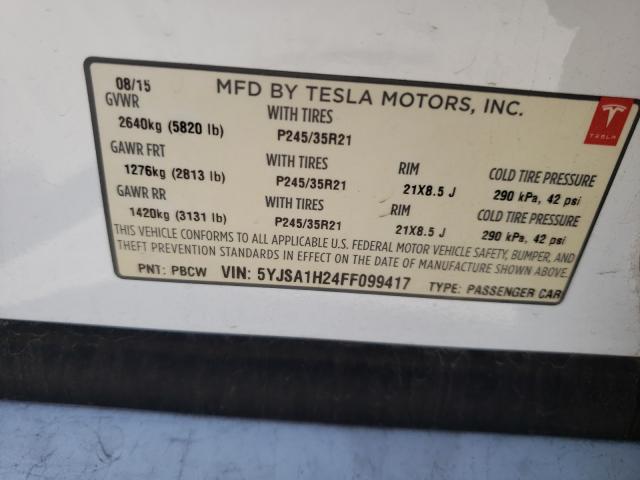 2015 TESLA MODEL S 85 5YJSA1H24FF099417