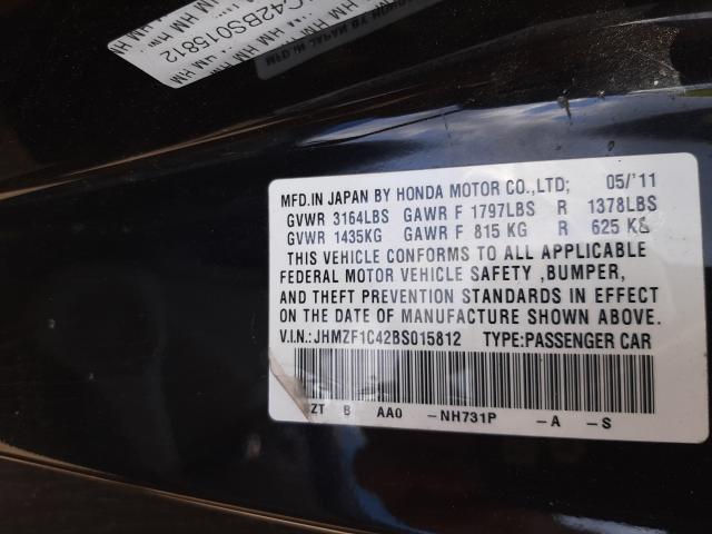 2011 HONDA CR-Z JHMZF1C42BS015812