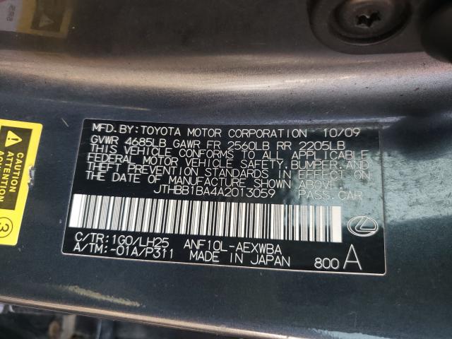 2010 LEXUS HS 250H JTHBB1BA4A2013059