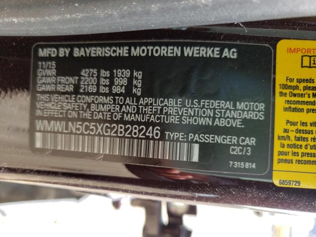 2016 MINI COOPER CLU WMWLN5C5XG2B28246