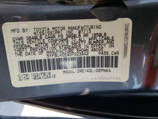 2013 TOYOTA COROLLA BA 5YFBU4EE4DP223842