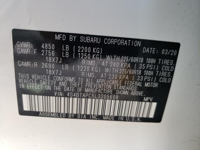 2020 SUBARU OUTBACK TO 4S4BTAPC5L3205608