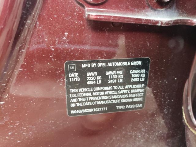 2019 BUICK REGAL TOUR W04GV8SX8K1027771