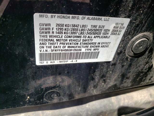 2016 HONDA PILOT ELIT 5FNYF6H08GB126336