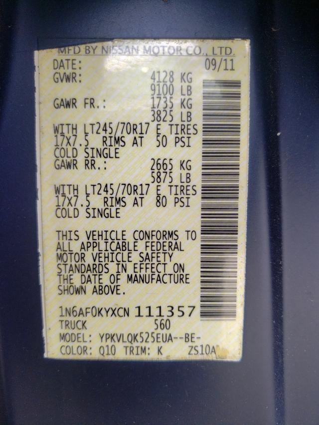 2012 NISSAN NV 2500 1N6AF0KYXCN111357