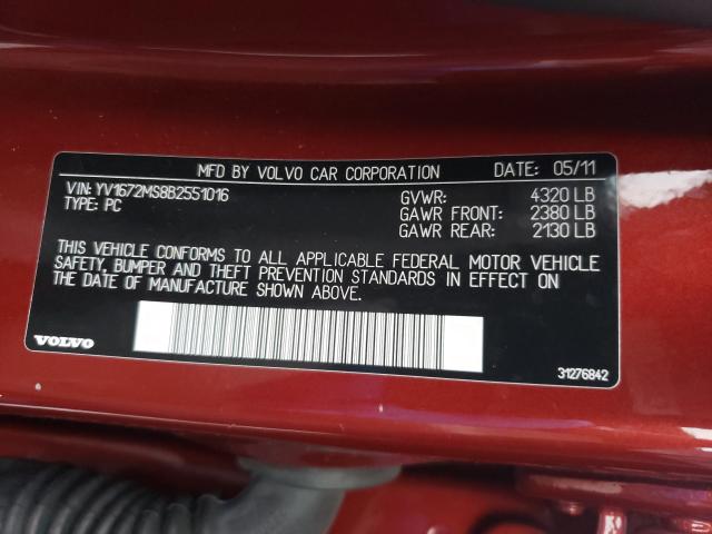 2011 VOLVO S40 T5 YV1672MS8B2551016