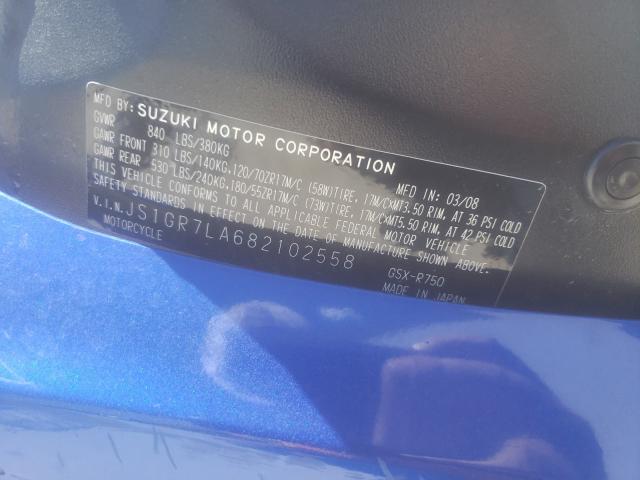 2008 SUZUKI GSX-R750 JS1GR7LA682102558