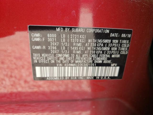 2019 SUBARU ASCENT LIM 4S4WMALD2K3421251