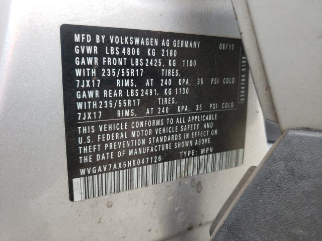 2017 VOLKSWAGEN TIGUAN WVGAV7AX5HK047126