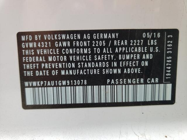 2016 VOLKSWAGEN E-GOLF SE WVWKP7AU1GW913078